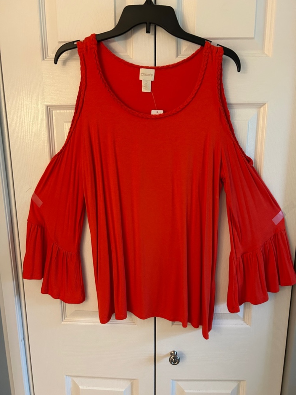 Chico's Bright Orange Cold-Shoulder Ruffle-Sleeve Tunic